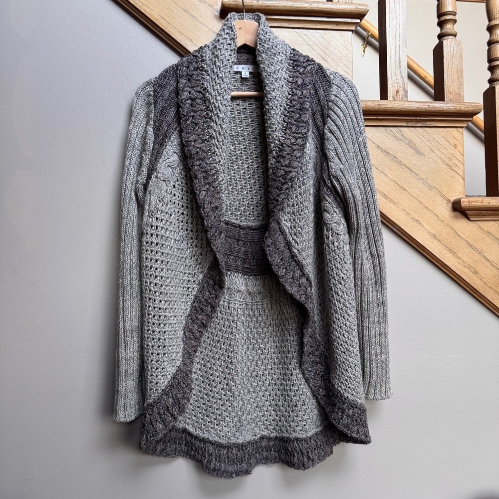CAbi 100% Cotton Open Front Cardigan Waterfall Sweater S Chunky‎ Knit Lagenlook